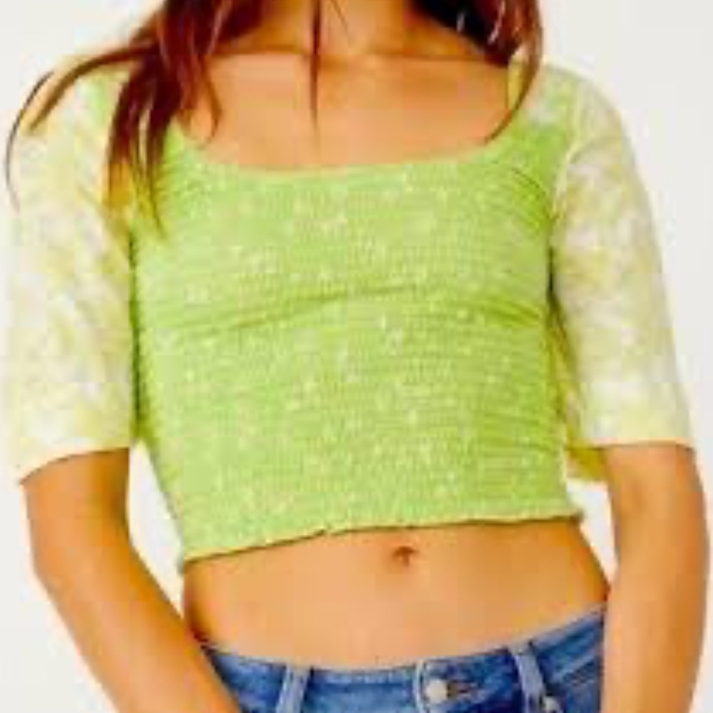 Free People NWT Green and Yellow Top - Large